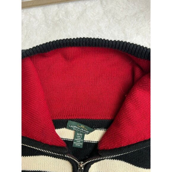 Lauren Ralph Lauren Women's Medium 1/4 Zip Striped Sweater 100% Cotton - Picture 3 of 13